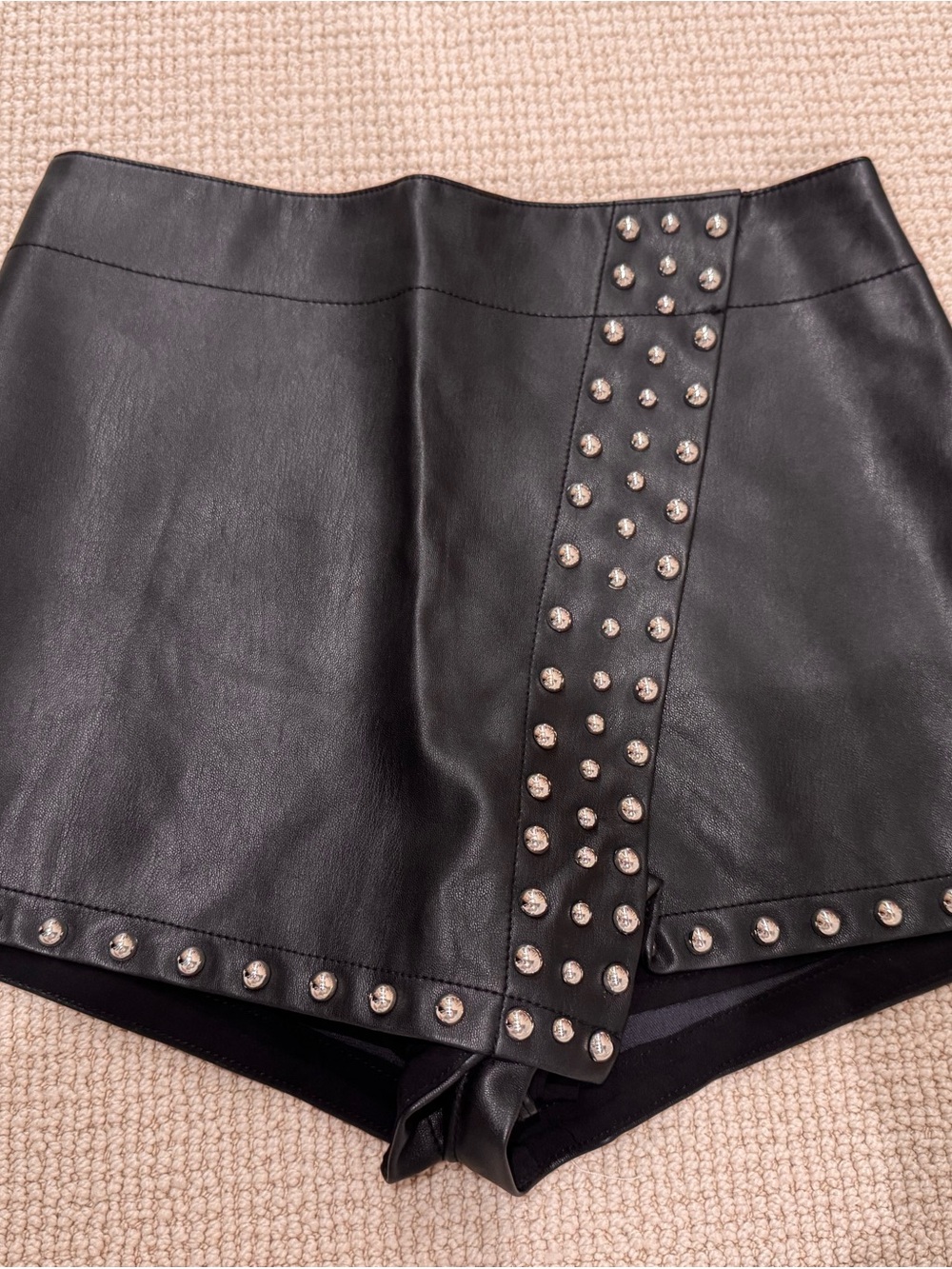 Free People Black Studded Faux Leather Mini Skort - Picture 4 of 5